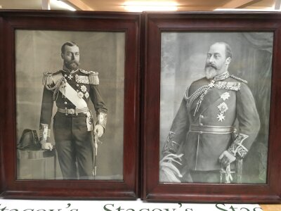 Two framed and glazed prints of George V and Edward VII, approx 48cm x 63cm.- NO RESERVE