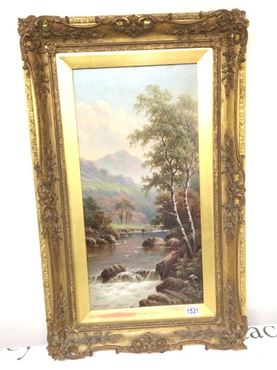 A framed oil painting Welsh scene   across a river entitled The Lledr. North Wales signed and dated D H Winder 1924. Hight 83cmx 50cm