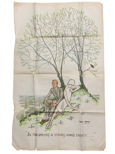 Original London Underground poster, In the spring, a young man's fancy, by Thomas Derrick, 1927. Vincent Brooks, Day & Son Ltd, Underground Electric Railways Company Ltd, 1927