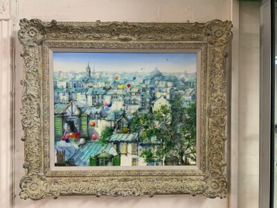 Jorge Aguilar - Agon, 1936-2020, 20th Century oil on canvas titled “Up Up and Away the Vanishing lady”. 52cm x 42cm.