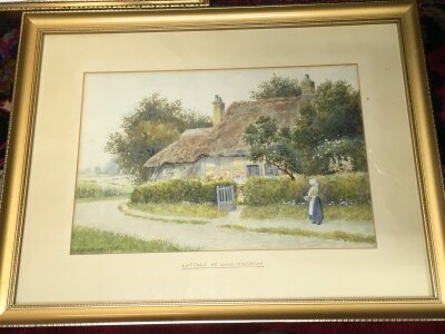 A framed English early 20th century watercolour , cottage at Longmastern. Dated 1906. Frame size 41x32cm