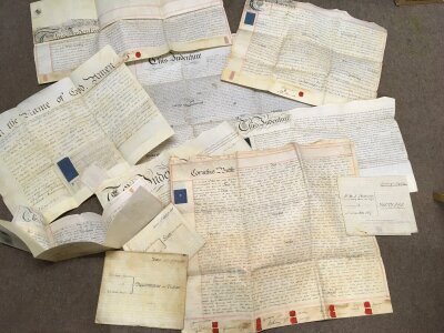 A collection of 19th Century parchment Indentures with wax seal marks-= NO RESERVE
