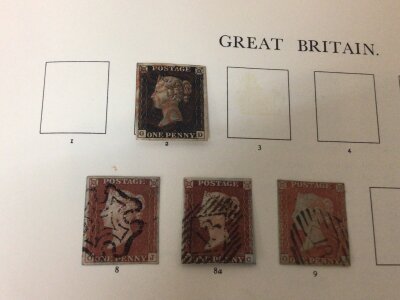 A Windsor GB album of stamps containing a Penny black, a good selection of Penny reds and other used Victorian stamps. Including a page of Army office stamps and IR official used Victorian stamps Victorian five and ten shillings stamps.