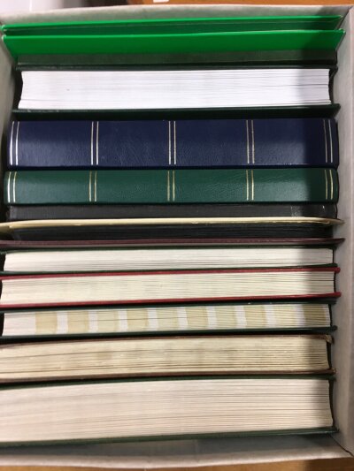 A box containing 12 stock books of World stamps various