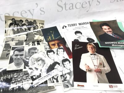 a collection of press photos including some signed including Tom Watt, Wendy Richard, Eric Bristow, Terry Marsh