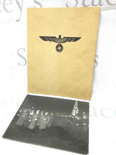 An associated press photo from Berlin office, Hitler reviews honour regiment upon his return to Berlin 19th March 1939