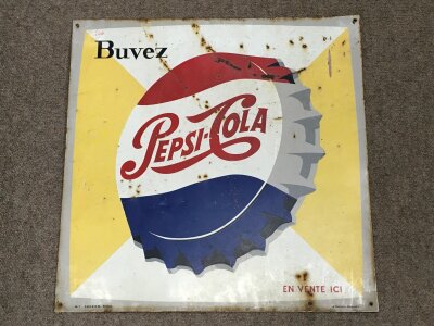 A vintage French Pepsi cola square advertising sign. 49x49cm