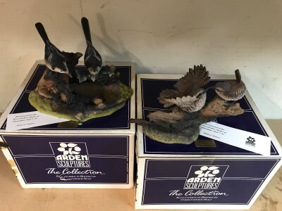Two boxed Arden Sculptures pieces = 085 Wrens on a Log and 084 Pied Wagtails- NO RESERVE