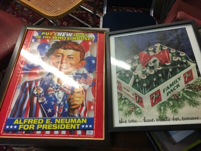 A collection of framed vintage adverts American including MAD- NO RESERVE