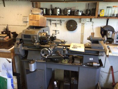 a quality Boxford lathe on a Box Ford stand seen working single phase electric with accessories spare and original manual. Length 123cm.
 ( Buyer to arrange collection from CM12 ORB. Viewing by appointment only. No reasonable bid will be refused)