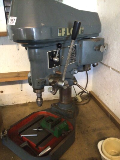 A Flott Type TB 6/lll pillar drill single phase electric seen working height 65cm approximately. 
(Buyer to arrange collection from CM12 0RB. Viewing by appointment. No Reasonable bid refused) .