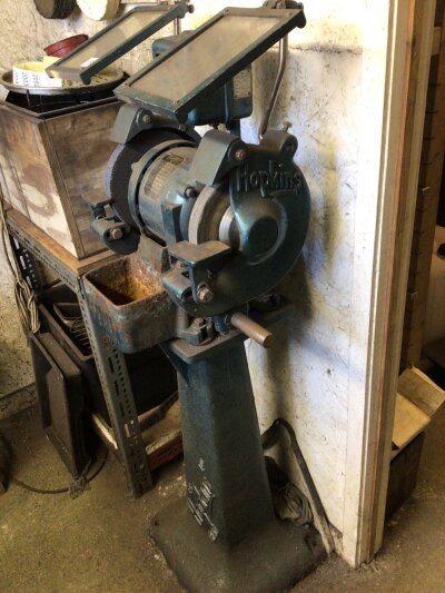 A Hopkins Vintage double wheel grinder single phase electric working
