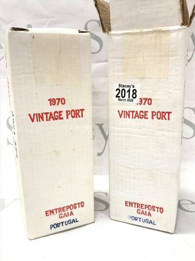 Two boxed bottles of vintage port 1970 Royal Oporto wine, one in a sealed box
