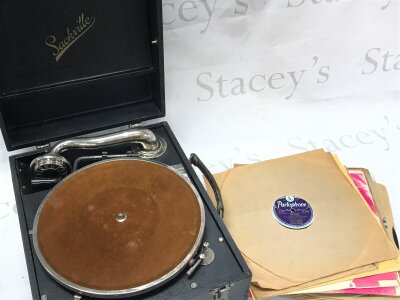A Sackville gramophone with some records
