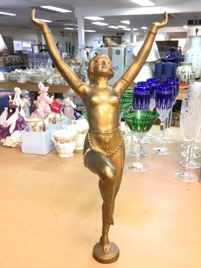 A light art deco lady dancer figure, 43cm tall