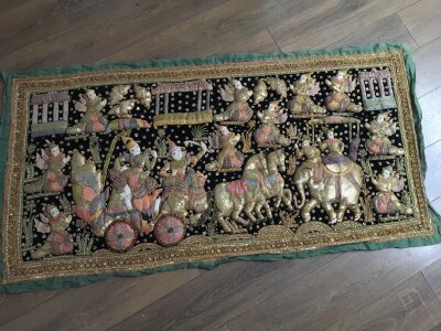 A Burmese Kalaga ceremonial tapestry, approx 170cm x 86cm.