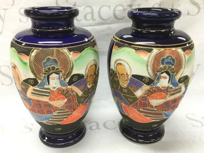 A pair of Japanese satsuma vases, 30cm tall. No reserve
