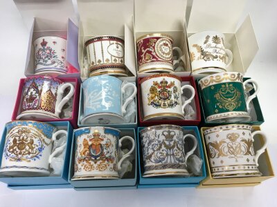 A collection of Royal Commemorative ceramic mugs etc. mostly boxed with certs.