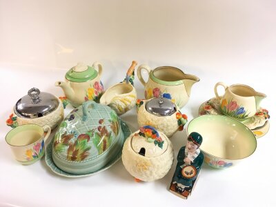 Clarice Cliff Newport ceramics including jugs, bowls, plates, cheese dish etc