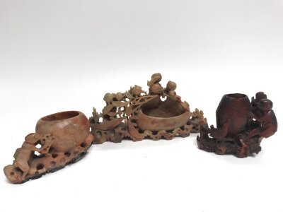 Three Chinese stone carvings , one A/F. Tallest 9cm
