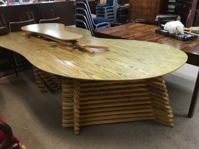 A 1980s/90s modernist ash wood geometric table, approx 24cm x 125cm x 98cm.