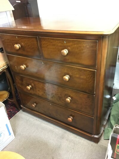 A large Victorian mahogany chest of drawers with two short over three long drawers, approx 120cmvx 120cm x 50cm.