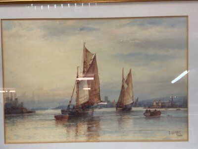 Frederick James ALDRIDGE, (1850-1933) to gilt framed and glazed watercolours on paper, titled A Dutch Creek, Shoreham 70cm x 54cm.