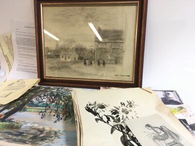 A collection of sketches by Jean Alexander (1911-1994) includes local scened, portraits, still life etc