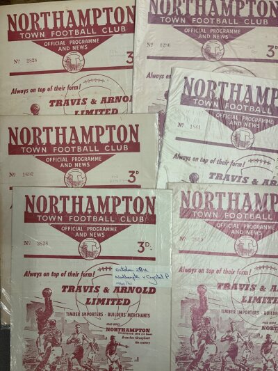 Northampton Reading Oxford Luton Peterborough Football Programmes: Home programmes starting of with a one per club per season collection but with many more added over the years. Must view with Aldershot also spotted. (Quantity in 2 boxes)