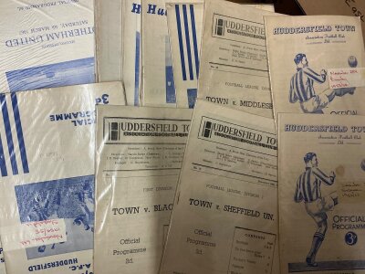 Yorkshire Clubs Football Programmes: Home programmes of Huddersfield York Sheffield Utd Barnsley Bradford City Halifax Leeds Rotherham starting off with a one per club per season collection but with many more added over the years. Instructions to sell. (Quantity in 2 boxes)