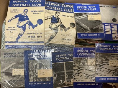 Norwich + Ipswich Football Programmes: Home programmes of both clubs which looks like an attempt from a one per season collector with more recent added. Instructions to sell. (Quantity in 1 box)