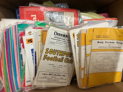 Non League + Ex League Football Programmes: Home programmes of Southport Hereford Barrow Workington and many more. Excellent condition from many eras. Worth an look. Instructions to sell. (Quantity in 1 box)