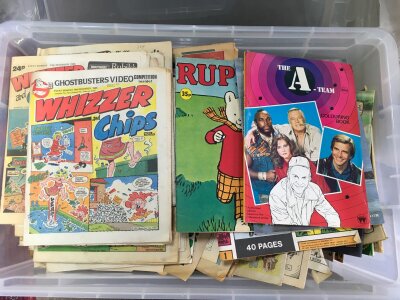 A large box of vintage comics comprising Whizzer & Chips, Shoot! and others. NO RESERVE