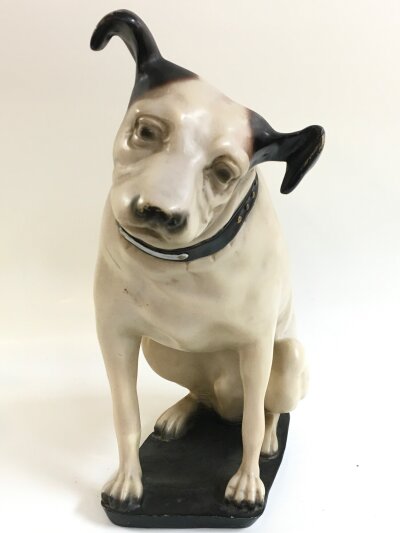 A HMV gramophone and a HMV dog figure, 34cm tall