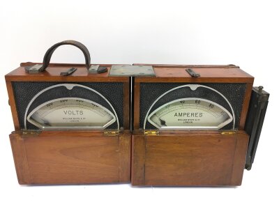 An antique William White & Co of London voltmeter and ammeter.