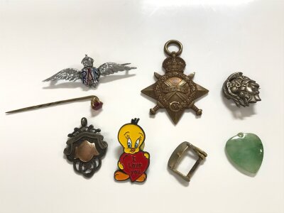 A 1914-15 star inscribed 12925 Pte F.Harding R.FUS, RAF badge and other oddments
