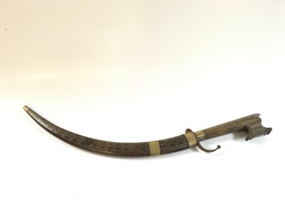 An Indian knife with engraved blade (blade 31cm long)