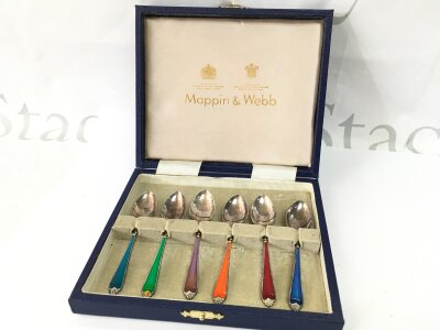 Mappin & Webb unmarked white metal and gaelloch enamel spoons NO RESERVE