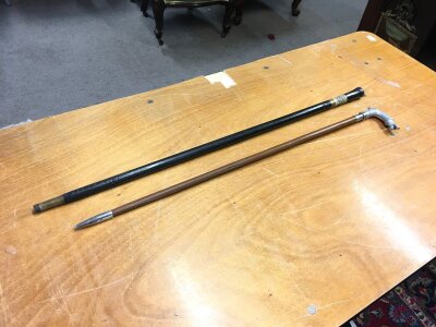 Two Indian sword sticks blades 64 and 56cm long
