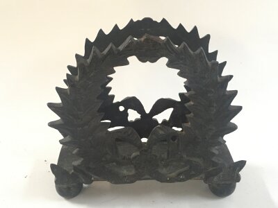 A heavy bronze Victorian letter rack. 12cm tall , 13cm wide