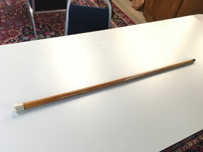 A malaca silver topped sword stick. Blade 30cm . Total length 92cm