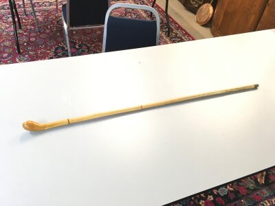 A natural bamboo branch sword stick. Total length 92cm . Blade 18cm long
