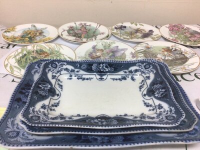 A set of Villeroy & Boch Fairies and flowers plates and a set of Victorian graduating blue and white plates. NO RESERVE