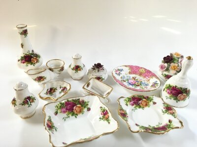 A Collection of royal Albert ornaments , old English country rose and dish