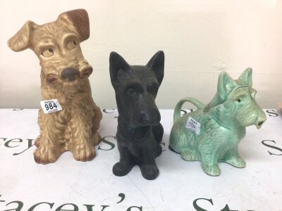 A large Sylvac dog ornament a green sylvac dog tea pot and a black sylvac dog (3) no obvious damage. Maximum height 29cm