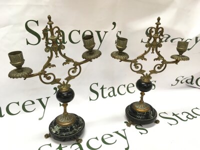 A pair of marble candelabras, 30cm tall 22cm wide- NO RESERVE