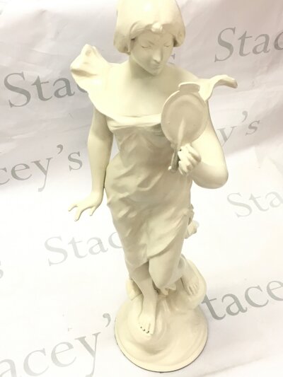 A painted spelter Art Nouveau signed H Chernot . 53cm tall