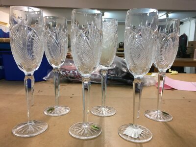 Six Waterford Crystal Seahorse lead crystal champagne flutes