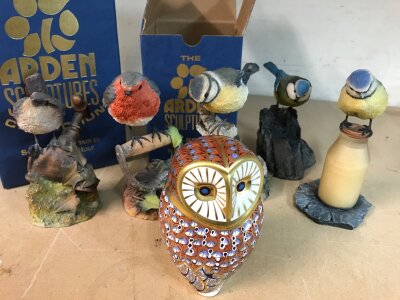 Five Arden Sculptures Bird figures and a Royal Crown Derby Owl