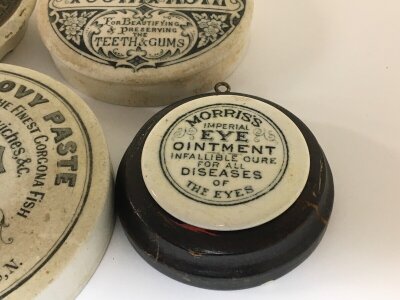 A Rare Victorian Morris’s Eye Ointment pot lid and three other pot lids (4)